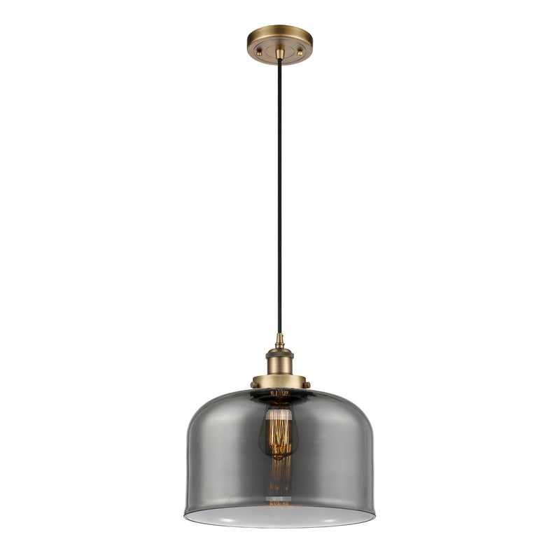 Bell Mini Pendant shown in the Brushed Brass finish with a Plated Smoke shade