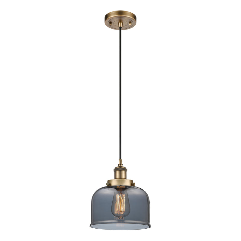 Bell Mini Pendant shown in the Brushed Brass finish with a Plated Smoke shade