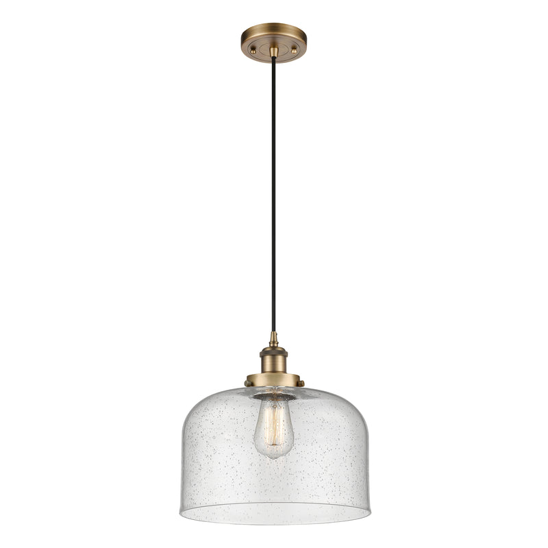 Bell Mini Pendant shown in the Brushed Brass finish with a Seedy shade