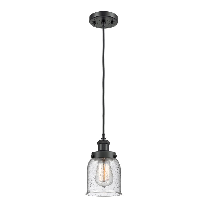 Bell Mini Pendant shown in the Matte Black finish with a Seedy shade