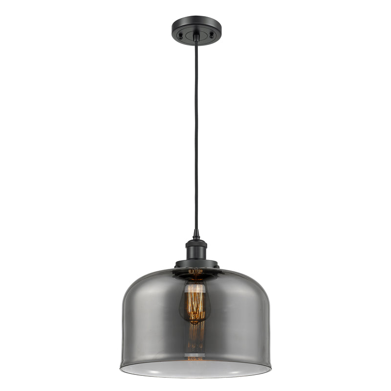 Bell Mini Pendant shown in the Matte Black finish with a Plated Smoke shade