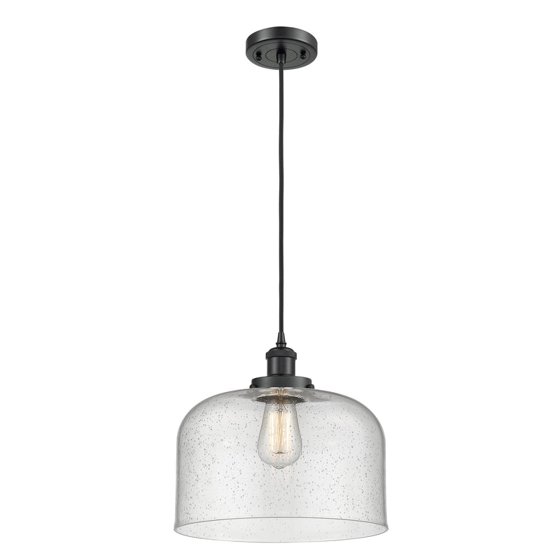 Bell Mini Pendant shown in the Matte Black finish with a Seedy shade