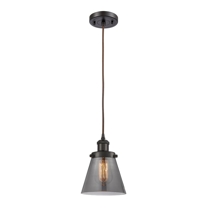 Cone Mini Pendant shown in the Oil Rubbed Bronze finish with a Plated Smoke shade