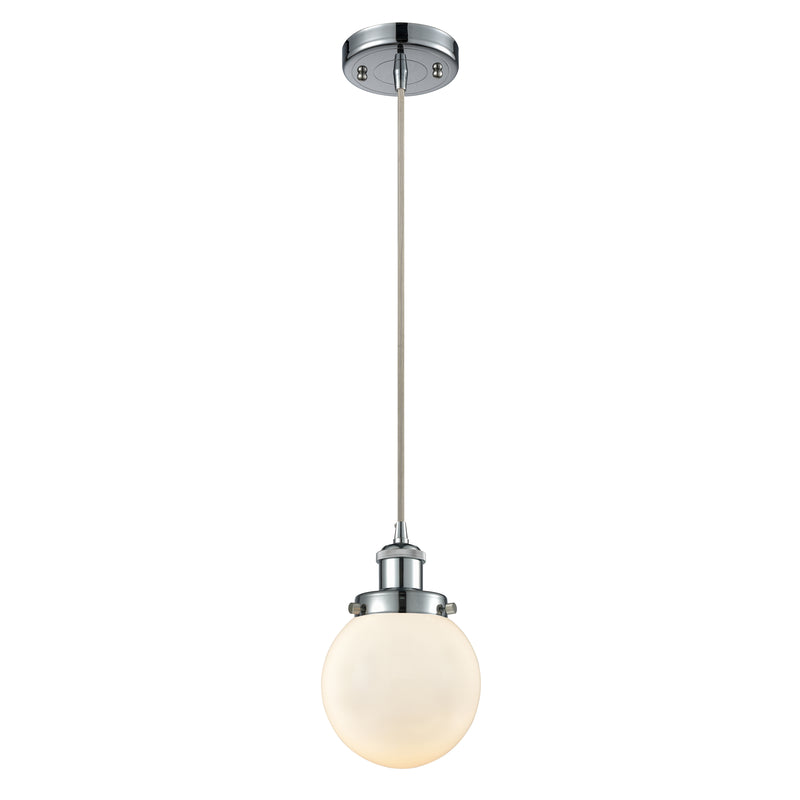 Beacon Mini Pendant shown in the Polished Chrome finish with a Matte White shade