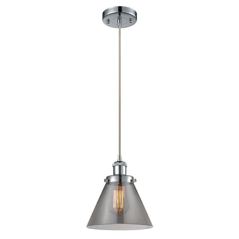 Cone Mini Pendant shown in the Polished Chrome finish with a Plated Smoke shade