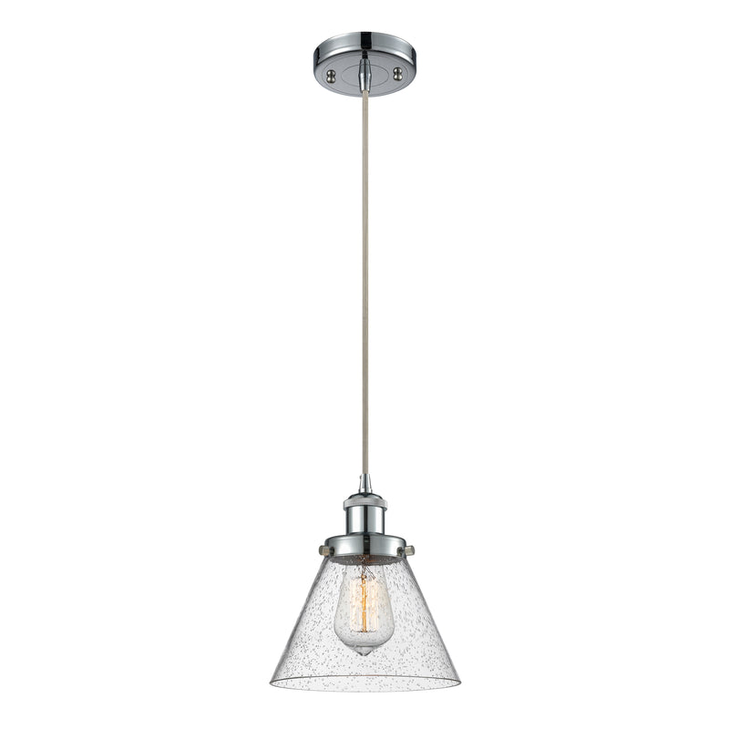 Cone Mini Pendant shown in the Polished Chrome finish with a Seedy shade