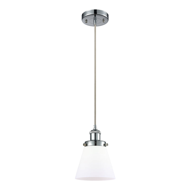 Cone Mini Pendant shown in the Polished Chrome finish with a Matte White shade