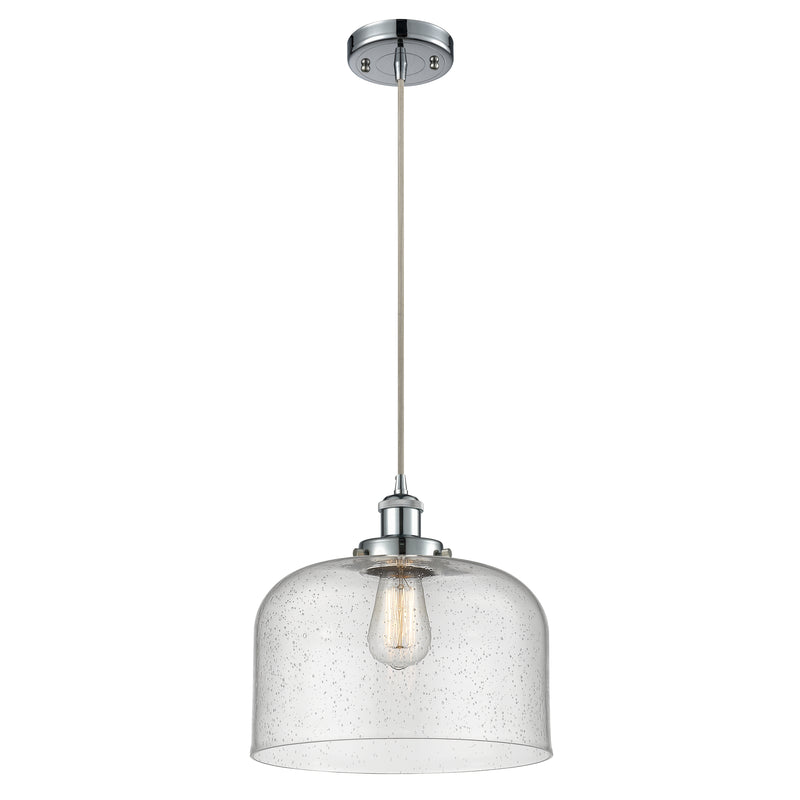 Bell Mini Pendant shown in the Polished Chrome finish with a Seedy shade