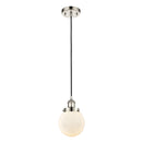 Beacon Mini Pendant shown in the Polished Nickel finish with a Matte White shade