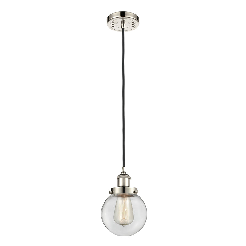 Beacon Mini Pendant shown in the Polished Nickel finish with a Clear shade