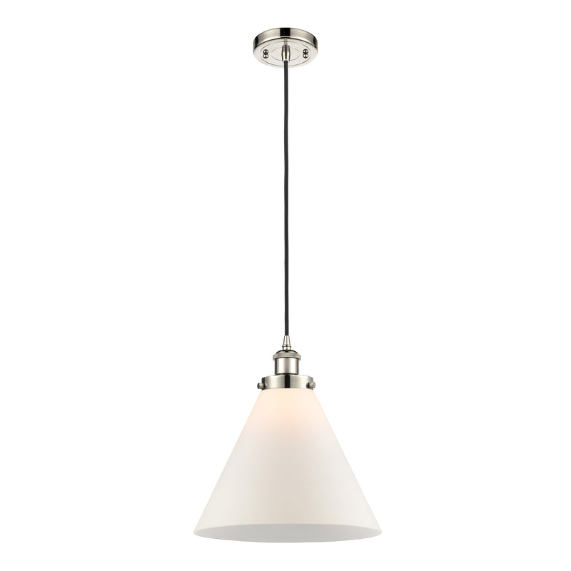 Cone Mini Pendant shown in the Polished Nickel finish with a Matte White shade