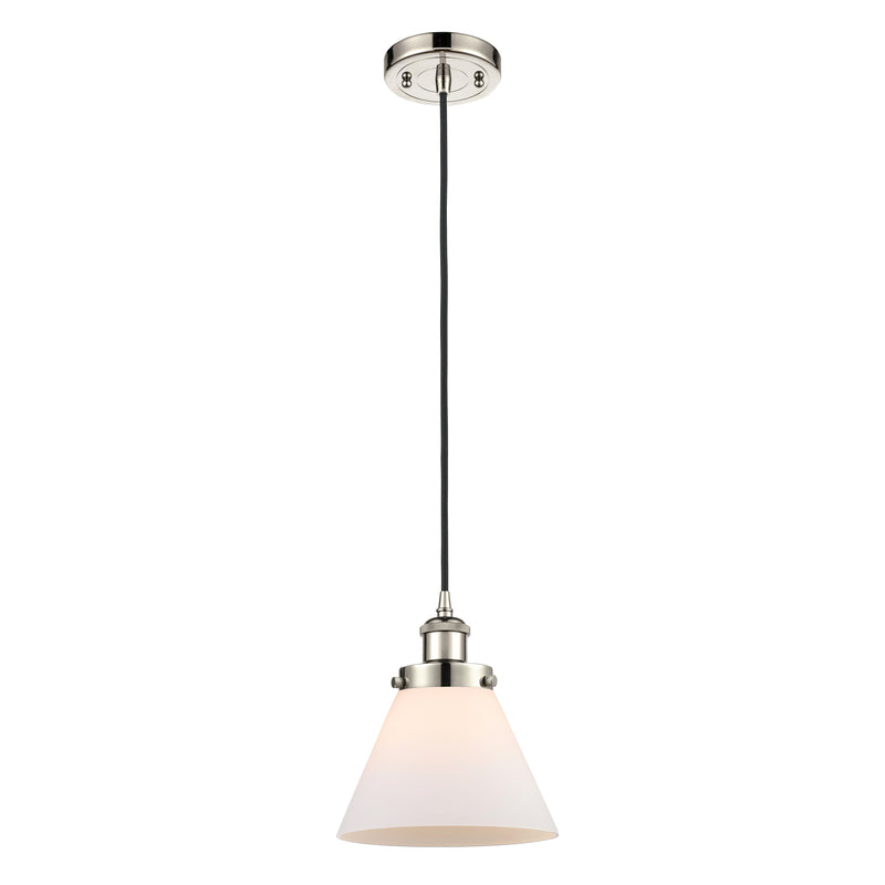 Cone Mini Pendant shown in the Polished Nickel finish with a Matte White shade