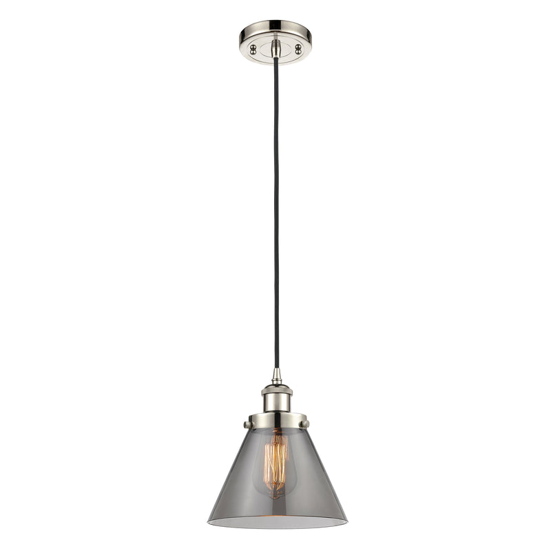 Cone Mini Pendant shown in the Polished Nickel finish with a Plated Smoke shade