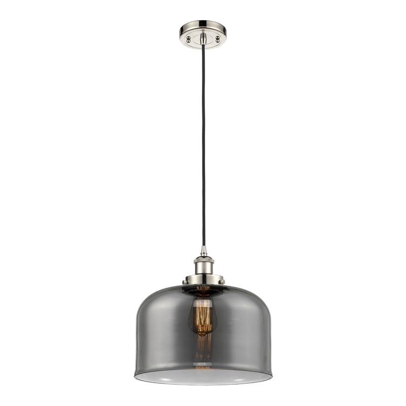 Bell Mini Pendant shown in the Polished Nickel finish with a Plated Smoke shade