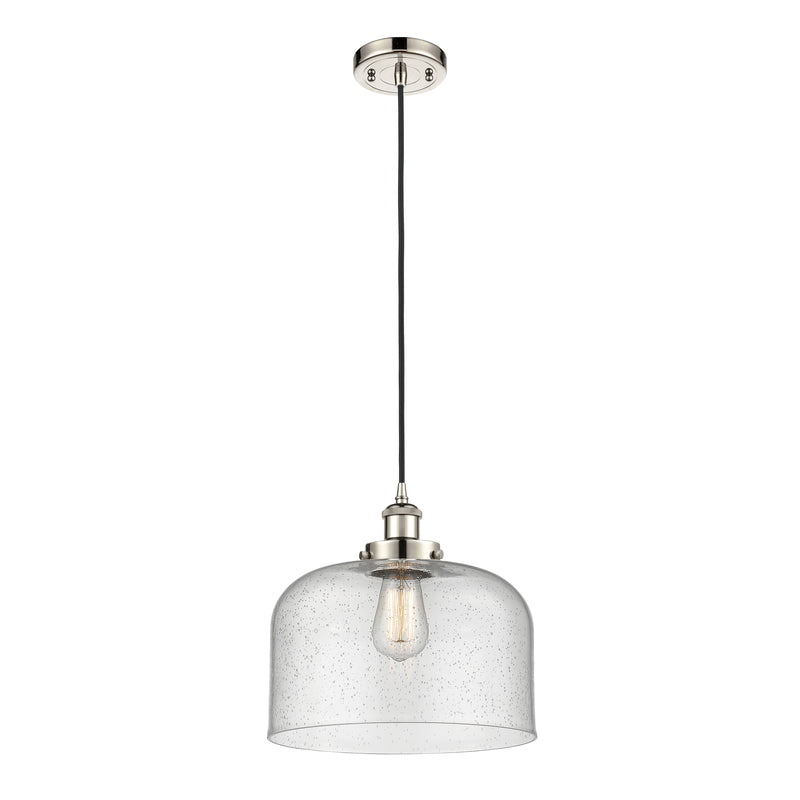 Bell Mini Pendant shown in the Polished Nickel finish with a Seedy shade