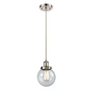 Beacon Mini Pendant shown in the Brushed Satin Nickel finish with a Seedy shade