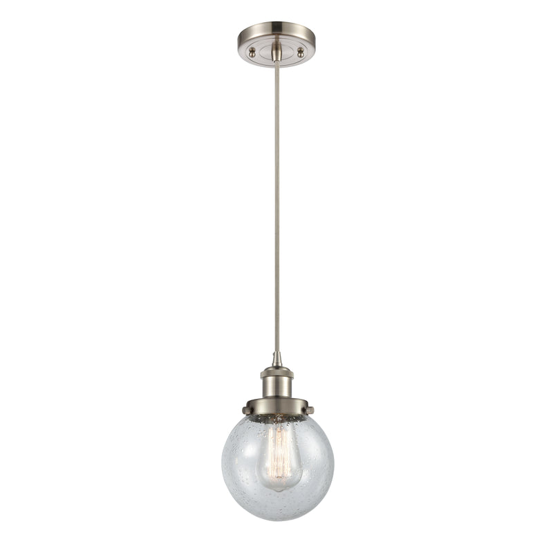 Beacon Mini Pendant shown in the Brushed Satin Nickel finish with a Seedy shade