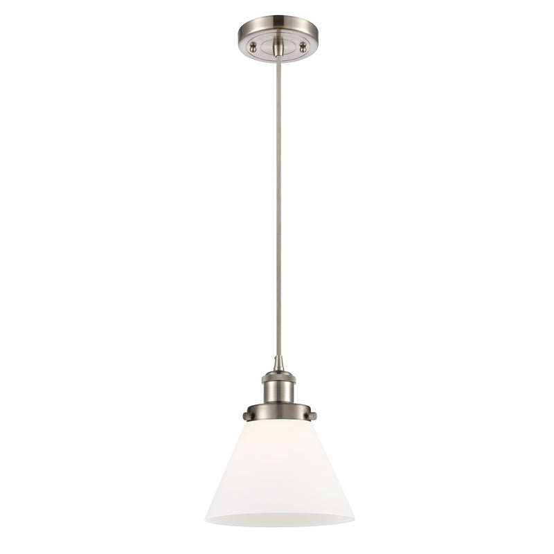 Cone Mini Pendant shown in the Brushed Satin Nickel finish with a Matte White shade