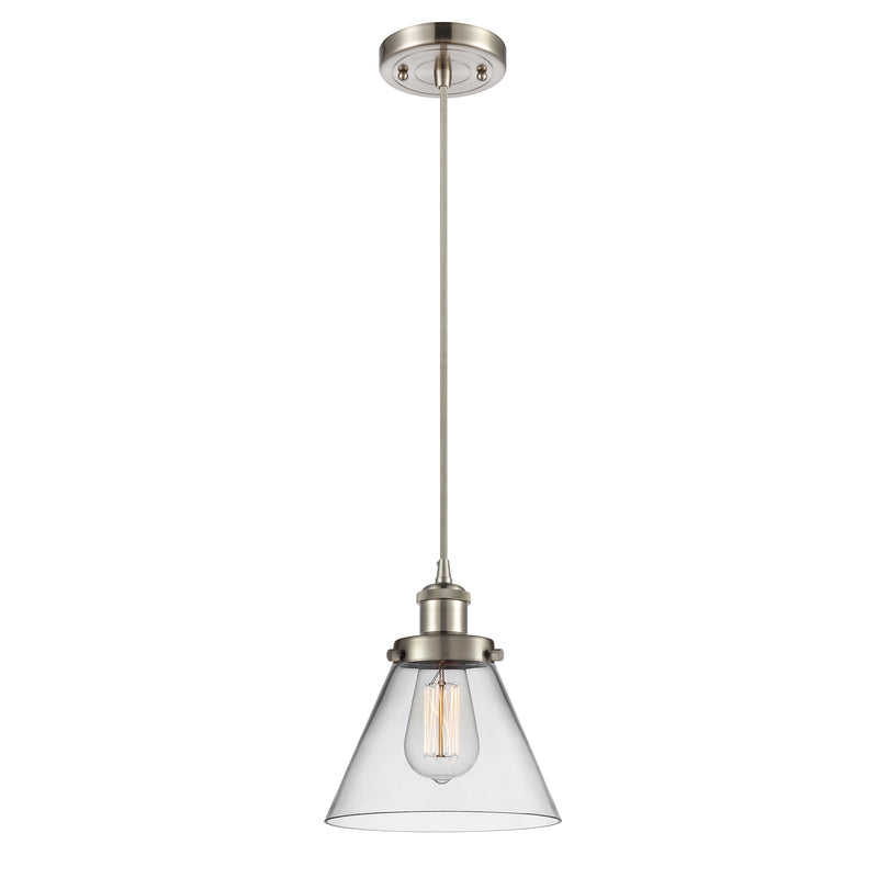 Cone Mini Pendant shown in the Brushed Satin Nickel finish with a Clear shade