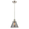 Cone Mini Pendant shown in the Brushed Satin Nickel finish with a Plated Smoke shade