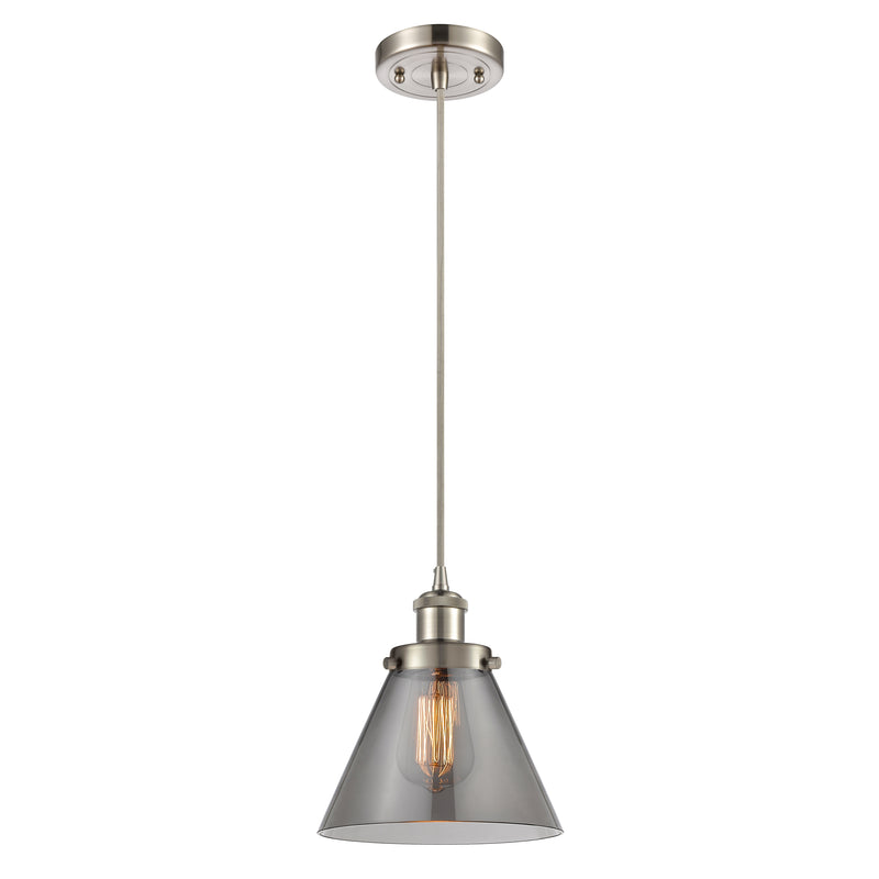 Cone Mini Pendant shown in the Brushed Satin Nickel finish with a Plated Smoke shade