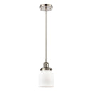 Bell Mini Pendant shown in the Brushed Satin Nickel finish with a Matte White shade