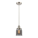 Bell Mini Pendant shown in the Brushed Satin Nickel finish with a Plated Smoke shade