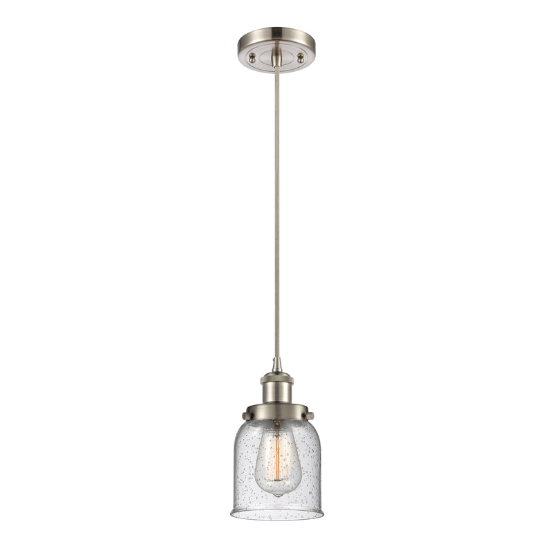 Bell Mini Pendant shown in the Brushed Satin Nickel finish with a Seedy shade