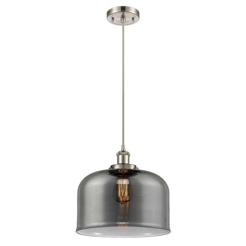 Bell Mini Pendant shown in the Brushed Satin Nickel finish with a Plated Smoke shade