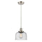 Bell Mini Pendant shown in the Brushed Satin Nickel finish with a Seedy shade