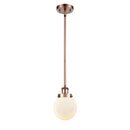 Beacon Mini Pendant shown in the Antique Copper finish with a Matte White shade