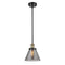 Cone Mini Pendant shown in the Black Antique Brass finish with a Plated Smoke shade