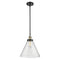 Cone Mini Pendant shown in the Black Antique Brass finish with a Seedy shade