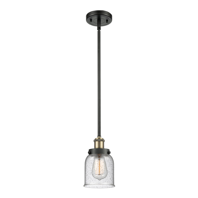 Bell Mini Pendant shown in the Black Antique Brass finish with a Seedy shade