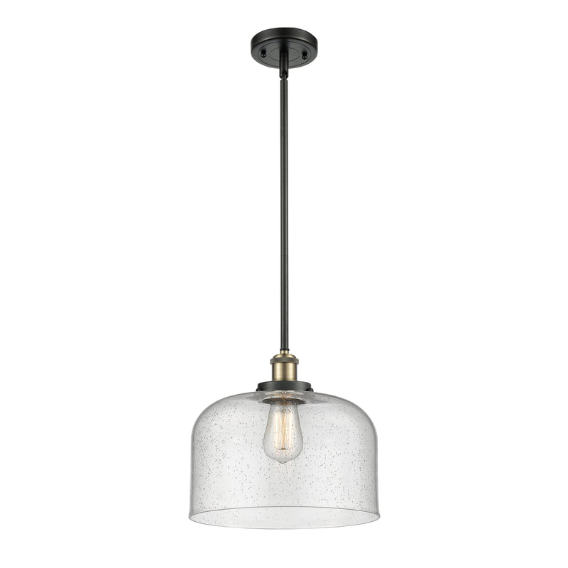 Bell Mini Pendant shown in the Black Antique Brass finish with a Seedy shade