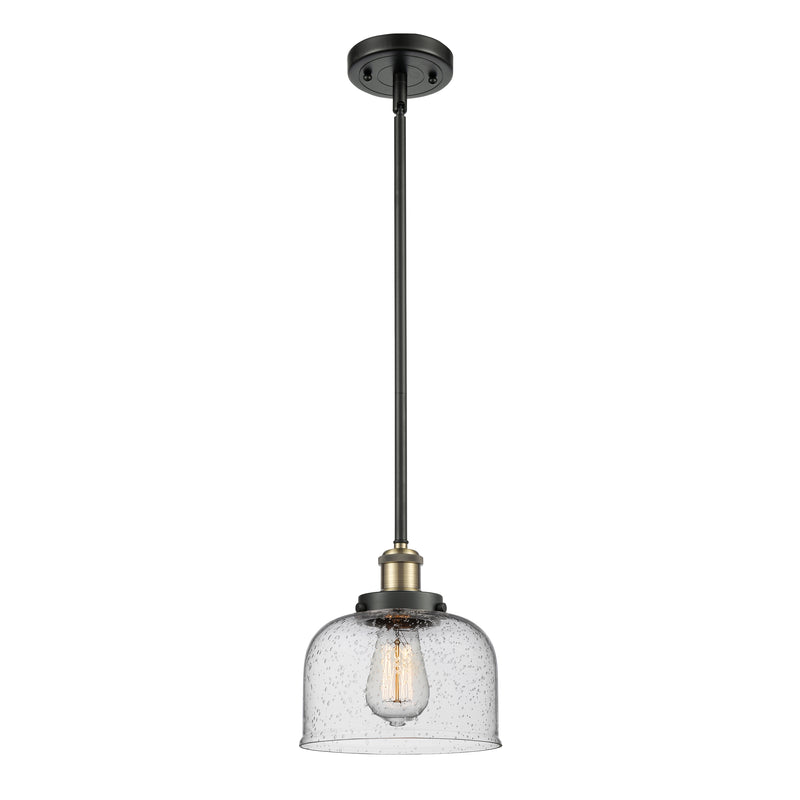 Bell Mini Pendant shown in the Black Antique Brass finish with a Seedy shade