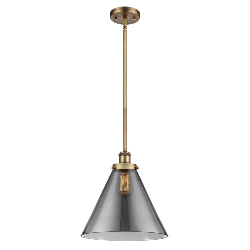 Cone Mini Pendant shown in the Brushed Brass finish with a Plated Smoke shade