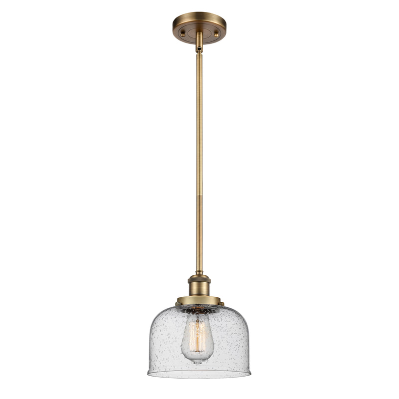 Bell Mini Pendant shown in the Brushed Brass finish with a Seedy shade