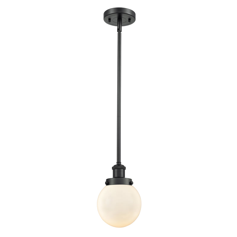 Beacon Mini Pendant shown in the Matte Black finish with a Matte White shade