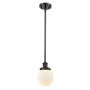 Beacon Mini Pendant shown in the Oil Rubbed Bronze finish with a Matte White shade