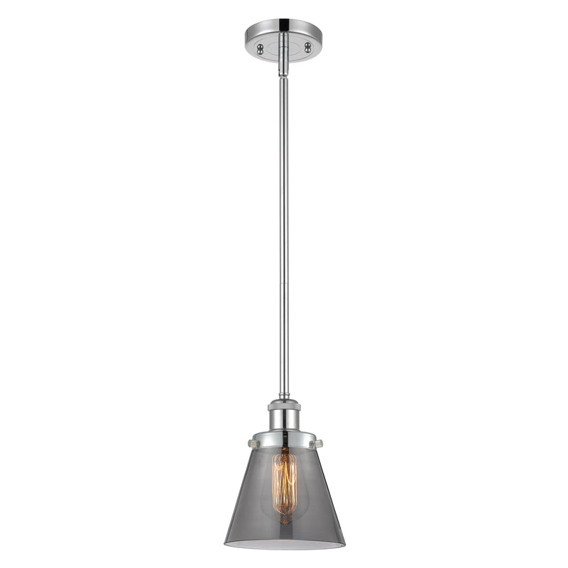 Cone Mini Pendant shown in the Polished Chrome finish with a Plated Smoke shade