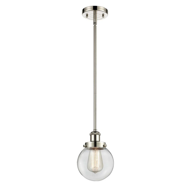 Beacon Mini Pendant shown in the Polished Nickel finish with a Clear shade