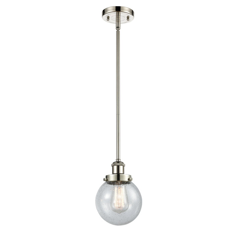 Beacon Mini Pendant shown in the Polished Nickel finish with a Seedy shade