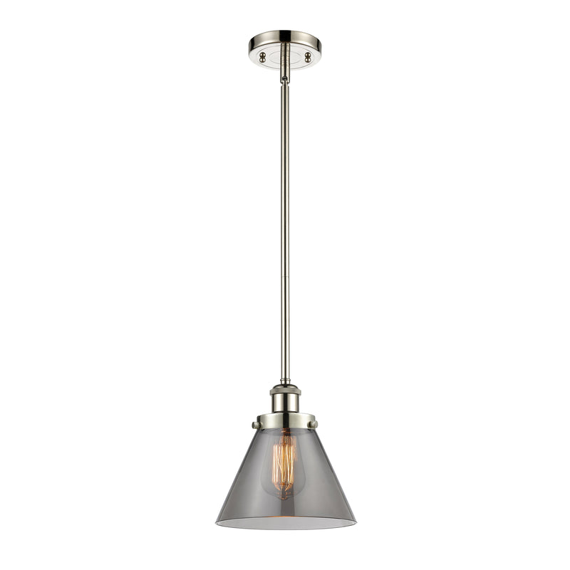 Cone Mini Pendant shown in the Polished Nickel finish with a Plated Smoke shade