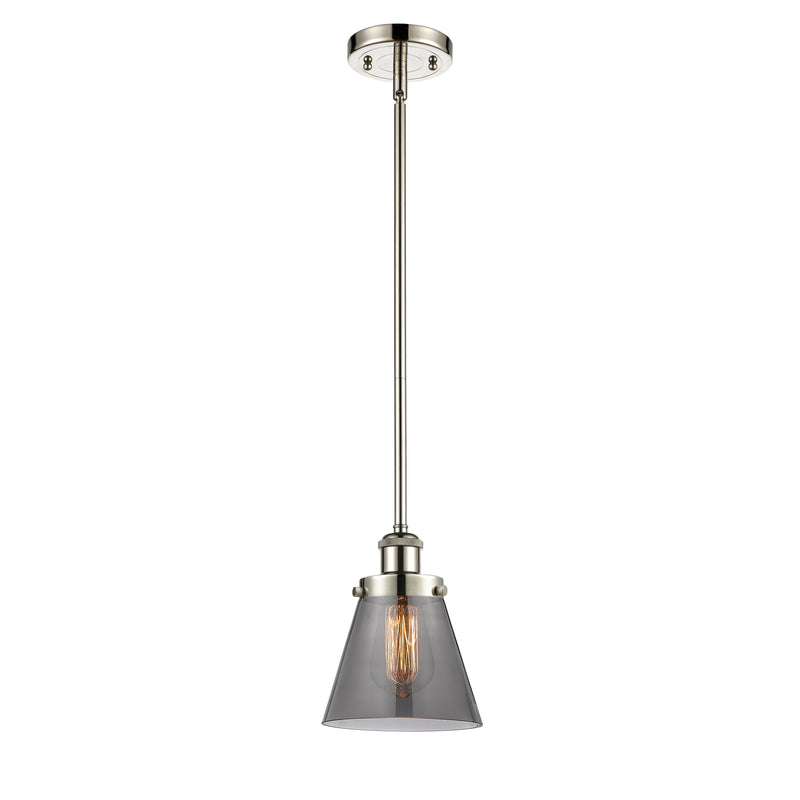 Cone Mini Pendant shown in the Polished Nickel finish with a Plated Smoke shade