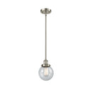 Beacon Mini Pendant shown in the Brushed Satin Nickel finish with a Seedy shade