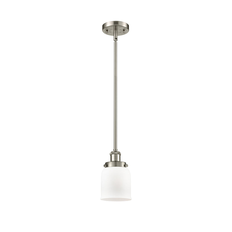 Bell Mini Pendant shown in the Brushed Satin Nickel finish with a Matte White shade