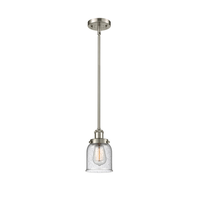 Bell Mini Pendant shown in the Brushed Satin Nickel finish with a Seedy shade