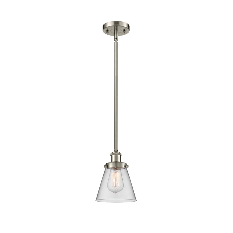 Cone Mini Pendant shown in the Brushed Satin Nickel finish with a Clear shade