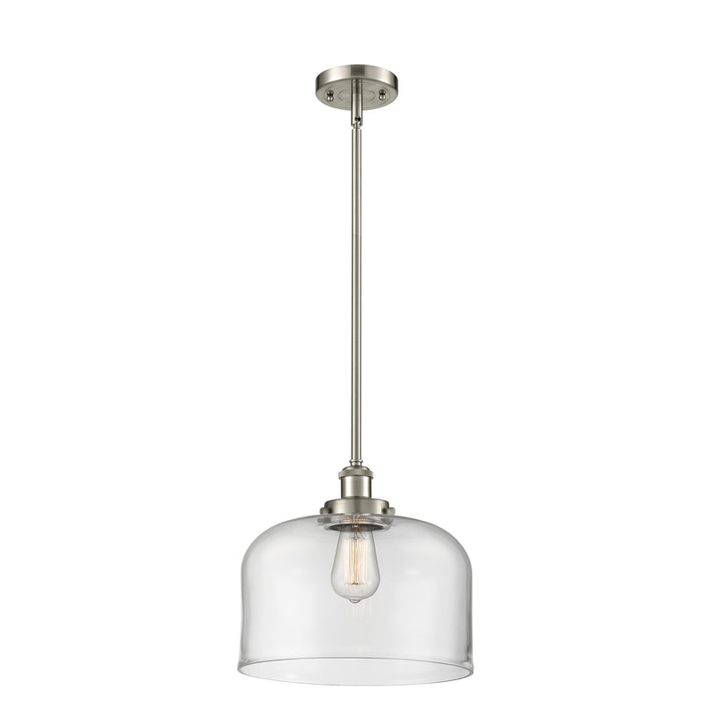 Bell Mini Pendant shown in the Brushed Satin Nickel finish with a Clear shade